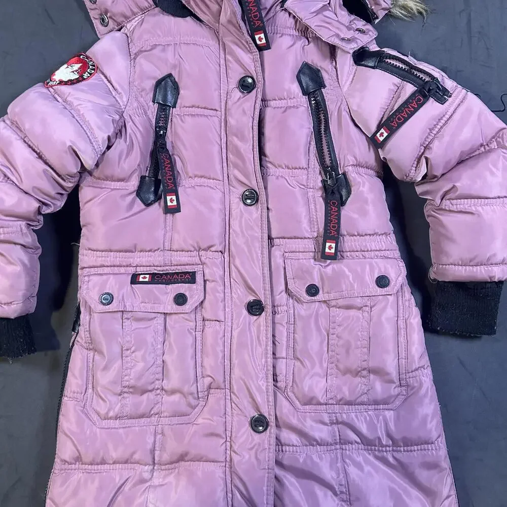 Kids' Pink Hooded Winter Coat with Fur Trim - Picture 2 of 7